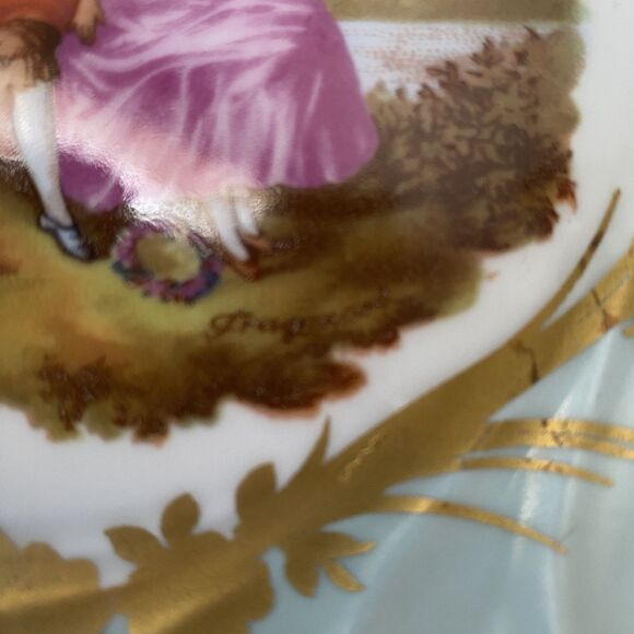 Vtg Limoges Signed Hand Painted Scene Footed Pedestal Candy Dish Courting Couple - Picture 4 of 16